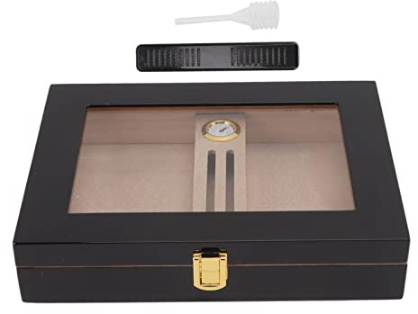 Pilipane Premium -Zigarre Humidor Box hochwertig spanische Zedernholz Holz tragbare Zigarrenhülle mit transparentem Glas großer Kapazität Zigarrenspeicher für Zigarrenliebhaber Schwarz 9,4