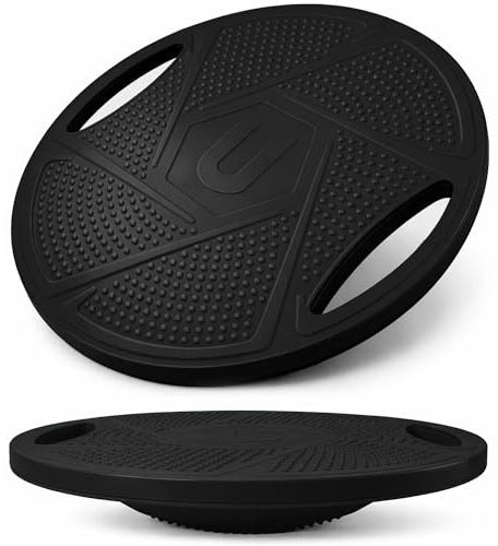 unycos - Balance Board aus PP mit Griffen【Ø41,5 cm】Rutschfest mit 360° Drehung, Gleichgewichtstrainer bis 150 kg Belastbar, Wackelbrett für Koordinationstraining und Physiotherapie (Schwarz)