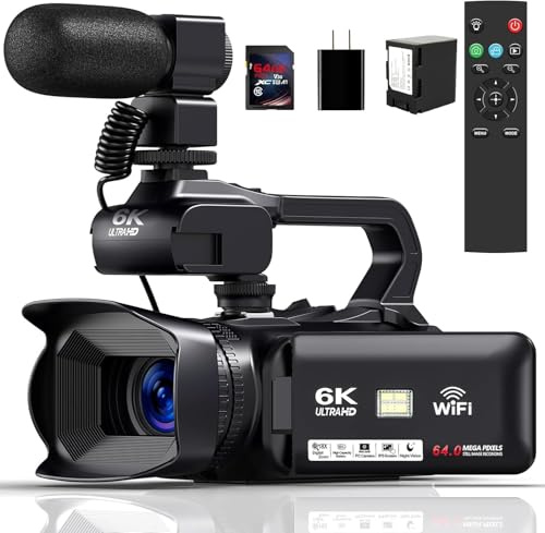 OPRKQEE Camcorder Videokamera 6K 64MP IR Nachtsicht Vlogging-Kamera für YouTube 18X Digital Zoom 4,0 Zoll Touchscreen Videokamera mit WiFi, Mikrofon, Fernbedienung, 64GB SD-Karte, Stabilisator
