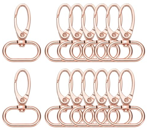 QUARKZMAN 14 Stück Drehbare Karabinerhaken 1 Zoll D Ring Roségold | Hummerschloss Karabiner, Metall Schlüsselring Clips, Für DIY Handtaschen Schmuckherstellung