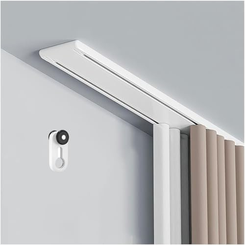 Doppelreihige Vorhangschiene, Gardinenschiene 2-läufig Deckenmontage Aluminium, 60-680 cm Gardinenstange Doppelt mit leiser Gleitfunktion für Schiebevorhang, Raumteiler(Weiß,220cm)