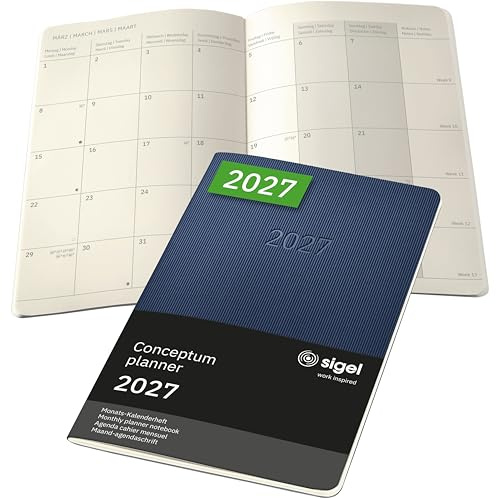 SIGEL Conceptum Monatsplaner 2027 A5 Softcover dunkelblau | C2786, Monats-Kalenderheft, 2 Seiten = 1 Monat, 64 Seiten, Quickpocket, aus nachhaltigem Papier