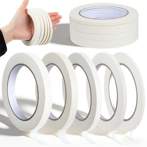 Elegaperma 6 Rollen Malerkrepp Weiss, Künstler Klebeband für Aquarellpapier, 5 Größen Thin Masking Tape, Abklebeband Maler zum Zeichnen,Markieren,Büro,Schule, Beschreibbarer Oberfläche