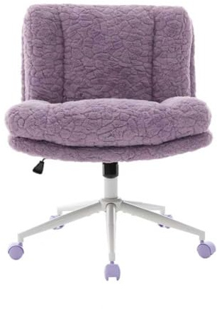 Shenyon Bürostuhl ohne Armlehne, Schneidersitz Stuhl mit Rollen, höhenverstellbar & drehbar, 2 lagige Polsterung mit Rückenlehne, als Homeoffice Stuhl, Schminktisch Stuhl, Schreibtischstuhl, Lila