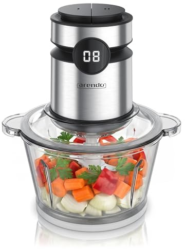 Arendo - Multi Zerkleinerer Küche elektrisch Edelstahl – extra starker 500 W Motor – 2 L Fassungsvermögen – Glas Behälter – mit Edelstahl-Mixbehälter – für Fleisch Nüsse Obst Gemüse u.v.m.