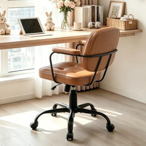 Vigosit Bürostuhl Lederoptik – Ergonomischer Drehstuhl mit 360° Schweikel, Höhenverstellung & Armlehnen, Belastbar bis 180 kg, Robuster Metallrahmen (Khaki)