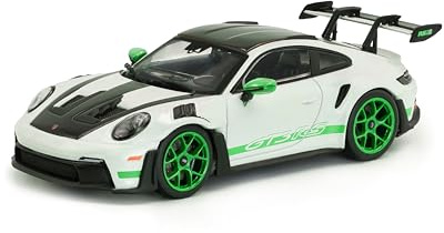 Solido Porsche 911 992 GT3 RS 2023 - Diecast Modellauto, moderner Rennsport 911 mit großem Heckflügel, detailgetreue Aerodynamik und Sportfelgen, weiß mit grünen Akzenten, 1:43