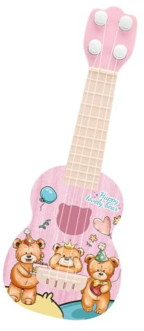 AMONIDA Jouet de Guitare ukulélé pour Tout-Petits, Apprentissage éducatif, Instrument de Musique, Design Mignon pour Enfants, 4 Cordes, Mini Taille en Plastique, 1 unité (Motif Petit Ours)