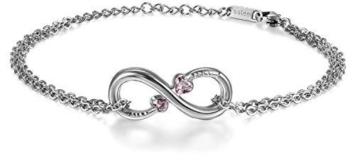 JewelryWe Schmuck Damen Armband Fußkettchen, Infinity Unendlichkeit Herz Lieben Zeichen Charm Fußkette Armkette Armreif, Zirkonia Diamant Edelstahl, Rosa Silber