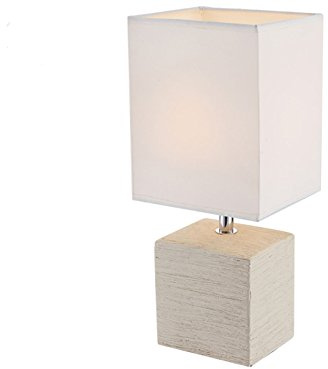 Kleine LED Tischleuchte mit Keramikfuß und Stoffschirm Weiß, Höhe 29cm
