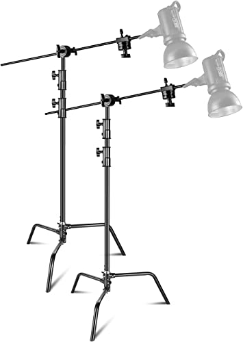 Neewer 2 Pack 100% Heavy Duty Steel C Bracket Professional Photography Lighting Stand with 3.5 Inch/108 cm Extension Arm, Grip Head, Tortoise Base for Monolight Studio