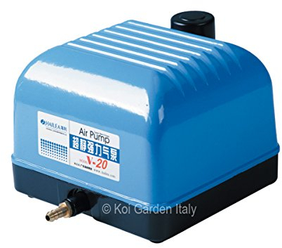 Hailea Pompe à air, oxygénateur pour aquarium et bassin V20, jusqu'à 1200 l/h, pompe à membrane avec boîtier en aluminium