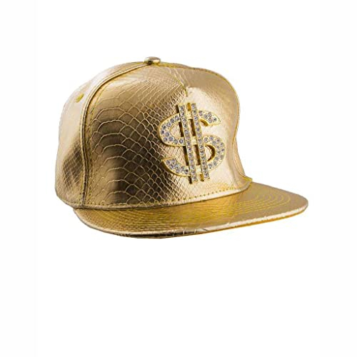 Goldenes Basecap mit Dollar Zeichen - Coole Schirmmütze zum Rapper Hip Hop 80er Jahre Party Kostüm