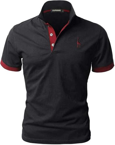 LIUPMWE Mens Polo Shirts Short Sleeve Giraffe Embroidery Golf T-Shirt S-3XL,XXL,Black