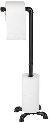 MOOACE Toilet Paper Holder Stand, Industrial Free Standing Bathroom Tissue Paper Roll Dispenser, Black