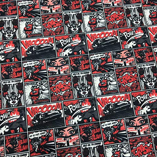 Kt KILOtela - Patchwork-Stoff, Digitaldruck, 100% Baumwolle, 100 cm Länge x 140 cm Breite, Comic, Rot, 1 m