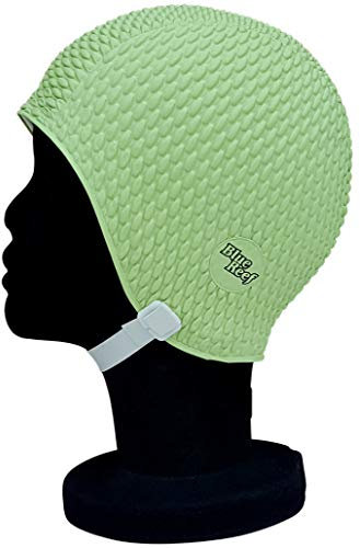 Blue Reef Gorro de natación con efecto de granito de burbujas, color sólido, clásico, retro, discreto, para adultos, con correa ajustable (verde pastel)