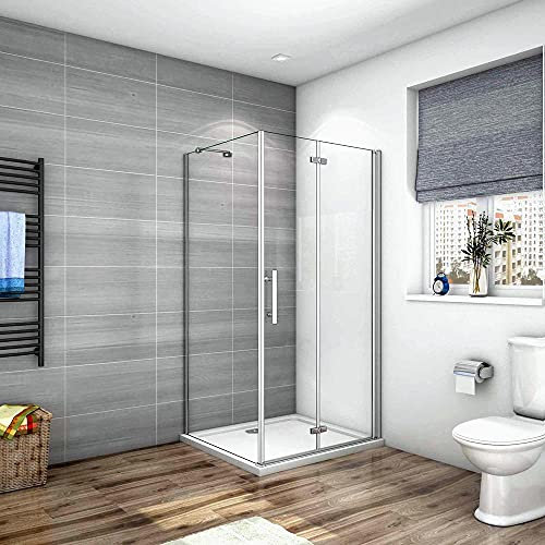 Mato Box Doccia Angolare Alto 185 cm Porta Battente Pieghevole Parete Laterale 90x70 cm Vetro 6 mm Temperato Anticalcare Silver