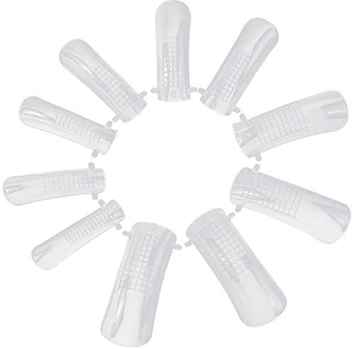 100pcs / Set Falsche Nagel-kunst-form Klar Full Cover Nagel Spitzt Uvgel-werkzeug-dual-acrylnagel-verlängerungs-formen 10 Größen Skala