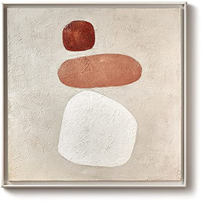 MWMG Acrylbilder Auf Leinwand Handgemalt,Beige Textur Geometrischen Minimalismus Moderne Kunstwerke Abstrakte Gemälde Handgemalte Ölgemälde Auf Leinwand Wandkunst Für Wohnzimmer Schlafzimmer Büro Wo