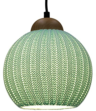 GURU SHOP Moderne Deckenleuchte aus Gestrickter Baumwolle Modell - Kitami Türkis, 22x20x20 cm