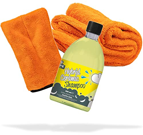 detailmate Auto Wasch- und Trockenset: DopeFibers Hybrid Ceramic Autoshampoo 500ml + Mikrofaser Präzisionshandschuh Orange + Gamma Dryer Trockentuch XXL für die optimale Handwäsche