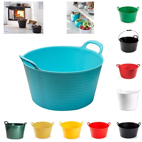 PLASTIFIC - 15L Heavy-Duty Polyethylene Flex Tub Storage Container Bucket with 2-Handled - Home Garden Laundry Toys Kitchen Flexible Bucket – Rubber Container - Recycled Tub (Blue)