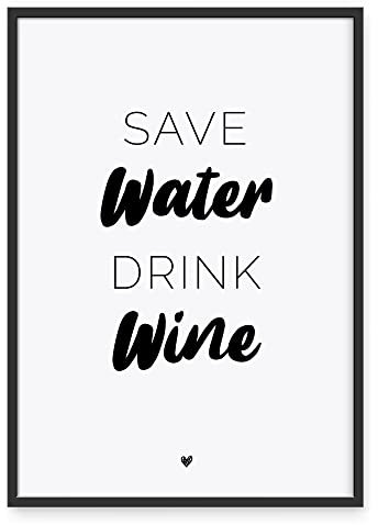 Donari® Wein Poster in A4 ohne Rahmen • Wein Geschenk • Schwarz weiß Wohnzimmer Deko • Wine Sprüche Bild (A4, Water)