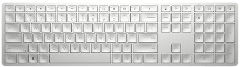 HP 970 Programmierbare Wireless-Tastatur, Deutsches Layout (QWERTZ), für bis zu 3 Geräte gleichzeitig, langlebige Batterie, Hintergrundbeleuchtung, Silber
