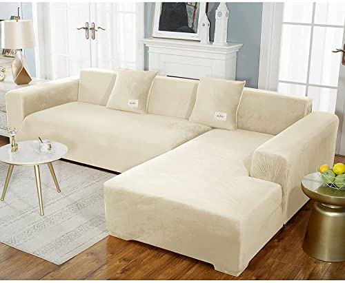 uyeoco Samt Sofabezug L-Form Couchbezug Weich 1 Stück Elastische Lounge-Sessel Sofahusse waschbare Katzen Hunden Möbelschutz (Color : F, Size : 145-185cm)
