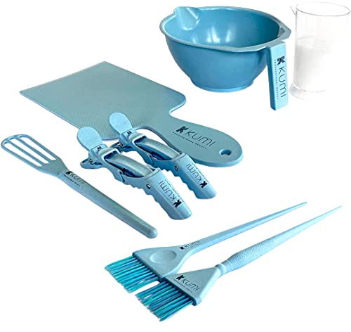 Kumi Professional Wheat Eco-Friendly Blue 8 Piece Hair Dye Set - Tint Bowl and Brush Kit for Professional or Home Use