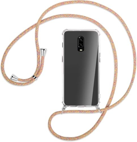 Custodia Collana per Cellulare Compatibile con OnePlus 7/ OnePlus 6T - Cover Silicone TPU Protettiva Trasparente - Custodia indossabile per Collo - Case a Tracolla con Cordina, Arcobaleno