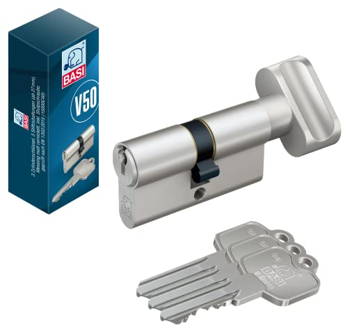 BASI | V50 Profil-Knaufzylinder K40/27 mm | Verschiedenschließend | Profilzylinder | Türzylinder Schließzylinder für Hauseingangstüren Wohneingangstüren | Zylinderschloss mit 3 Schlüsseln