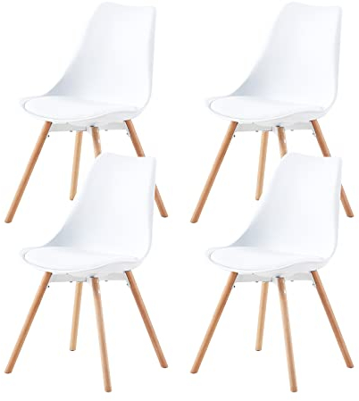 buybyroom Esszimmerstuhl 4er Set Polsterstuhl Küchenstühle mit Massivholz Sitzfläche Rückenlehne für Esszimmer Wohnzimmer Schlafzimmer Konferenzzimmer, Weiß