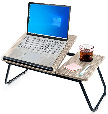 unycos - Vassoio per la Colazione e da Letto, Tavolo Pieghevole PC Portatile【Fino a 15,6】56x33x23cm (22,04x12,99x9,05) 5 Livelli di Inclinazione, Leggio e Slot per Tazza, Supporta 20 kg (Acero)