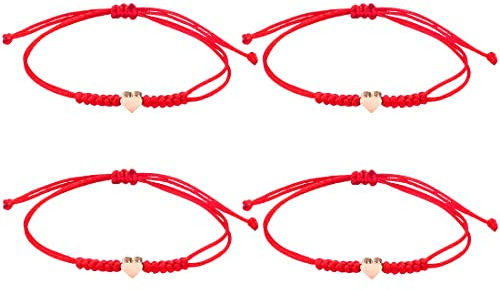 4 pezzi Cuore Bracciali Rosso Donne Ragazze Bracciale bracciale filo rosso del Destino per Madre Figlia Sorella Fidanzato Fidanzata Migliori Amiche Braccialetto Amicizia Regalo per San Valentino