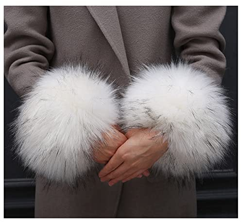 SHTGOI Damen Pelzmanschetten Fell Handgelenk Wärmer Kunstpelz Manschetten Armstulpen Winter Handwärmer Ärmel Plüsch Pulswärmer Fellstulpen Faux Pelz Armstulpen Handschuhe Weiße+Schwarz