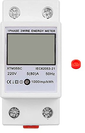 Hsthe Sea LCD Digitale Stromzähler, Stromzähler Hutschiene Wechselstromzähler Hutschiene KWh Zähler, 5(80) A Geeicht Digitaler Verbrauchsmessgerät 1-phasiger 2-poliger 2P-DIN-Schienen-Stromzähler