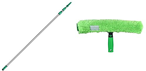 Unger ED450 OptiLoc Telescopic Window Cleaning Pole/Multi-Use Extension Pole & 79020 MicroStrip Window Washer Sleeve 35cm with ErgoTec T-bar Handle