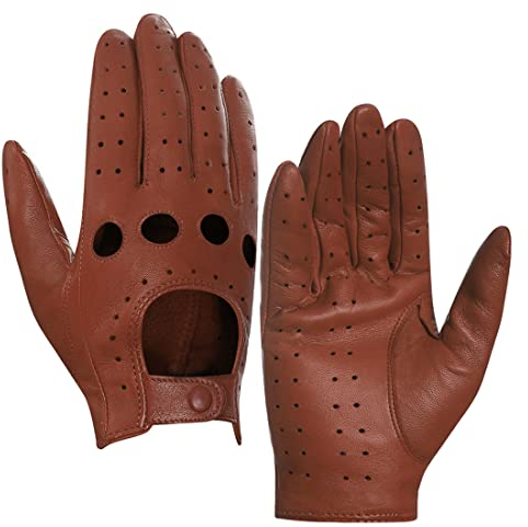 Harssidanzar Damen Lederfahrhandschuhe Autofahrhandschuhe dünnes Lammfell Sommer Lederfahrhandschuhe ungefüttert Damen Lederhandschuhe GL009EUA,Cognac,Größe XL