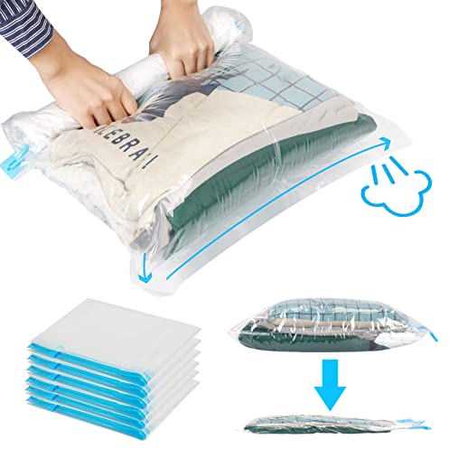 Skycase 6 Pack Space Saver Bags - Roll Up Reusable Vacuum Storage, Waterproof Compression Packing Organisers for Travel & Home, No Pump Needed, 35x50cm