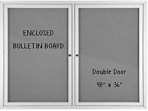 INNOVART Tableau d'affichage fermé en tissu verrouillable avec cadre en aluminium, vitrine murale avec 2 portes battantes en feutre gris, 121,9 x 91,4 cm, armoire d'information pour l'école, le