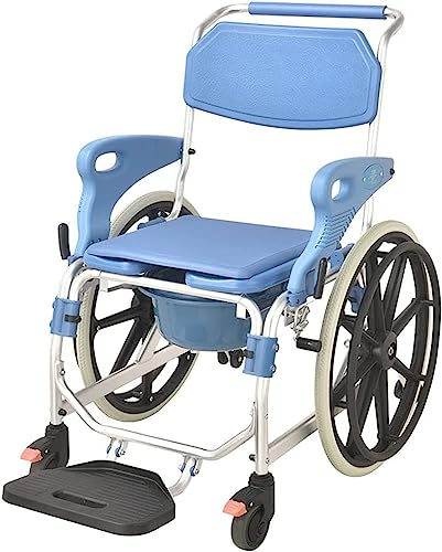 Dusch- Toilettenrollstuhl, Premium Toilettenstuhl, Duschstuhl Fahrbar, Rollstuhl Mit Wc Eimer 22 Zoll Räder, Bis 150 Kg A,A