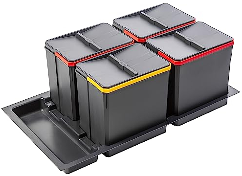 GTV - Juego de cubos de basura AxiSpace para cajones y armarios con ancho de 900 mm, juego compuesto por 4 recipientes de 15 l, cubo de basura de plástico con partículas de grafeno, color antracita
