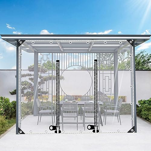 Teloni Trasparenti in PVC Pesan Teimpermeabili con Porta a Cerniera,Telone Protettivi Resistenti al Taglio,Pannelli Laterali in Telo Trasparente,per Carport,Pergola,Serre,WxH-1.2x2.5m/3.9x8.2ft