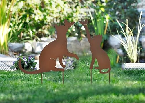 EHOTER 2 Stück Rostiges Katze Gartenstecker Gartendeko aus Rost-Metall Deko Rostoptik Rostfiguren Tiere Metall Rost Gartendeko Edelrost Rostiger Beetstecker