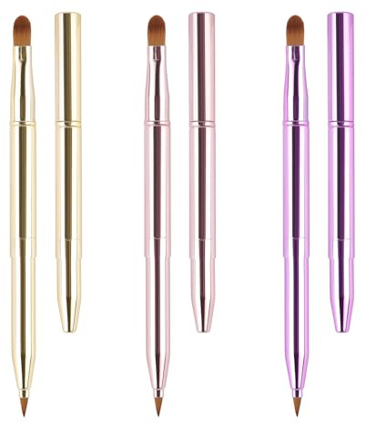 Yoizyfree 3 Pack Retractable Lip Brush for Lipstick,Yoizyfree Retractable Lip Brushes Double-Ended Travel Lip Makeup Brush Set for Lipstick Lip Gloss Include Lid