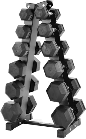Equipped Gym - Weights Dumbbells Set With A Shaped 6 Tier Rack Stand. 5kg-25kg Pairs Cast Iron Gym Weights. Gym Equipment For Home And Commercial Use For Both Men And Women
