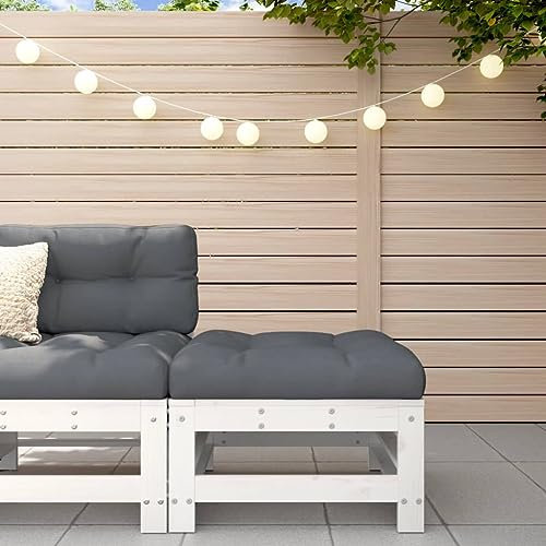 ZEYUAN Gartenhocker mit Kissen Weiß Massivholz Kiefer, Balkon Hocker, Fusshocker Garten, Hocker Garten, Fußhocker Für Sessel, Gartenmöbel Hocker 825668