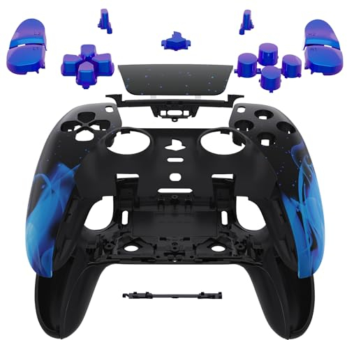 eXtremeRate Full Set Housing Shell with Buttons Touchpad Cover Compatible with ps5 Edge Controller, Blue Flame Replacement Decorative Trim Shell Front Back Plates Compatible with ps5 Edge Controller